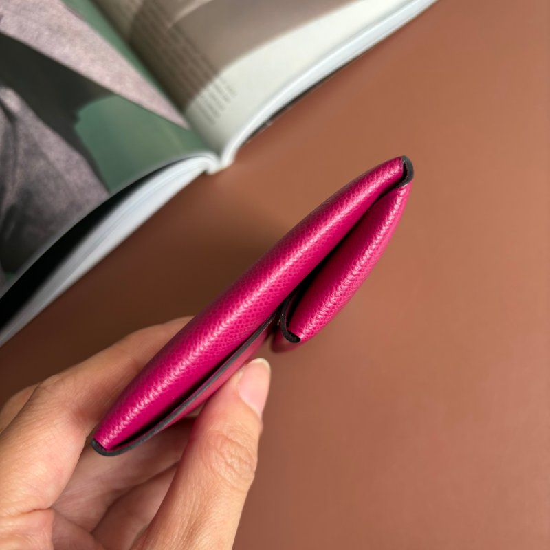 ::HERMES:: D刻桃紅色牛皮 BASTIA釦式零錢包-6