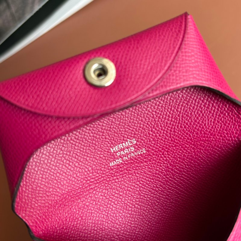 ::HERMES:: D刻桃紅色牛皮 BASTIA釦式零錢包-7