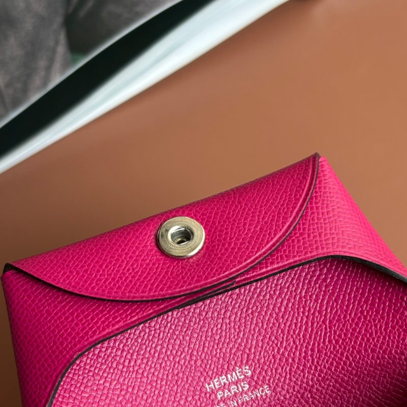 ::HERMES:: D刻桃紅色牛皮 BASTIA釦式零錢包-8