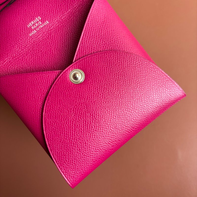 ::HERMES:: D刻桃紅色牛皮 BASTIA釦式零錢包-9