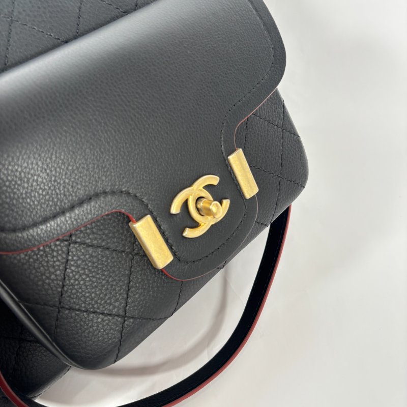 香奈兒CHANEL荔枝紋皮革鍊條托特手提/肩背包(黑)-1