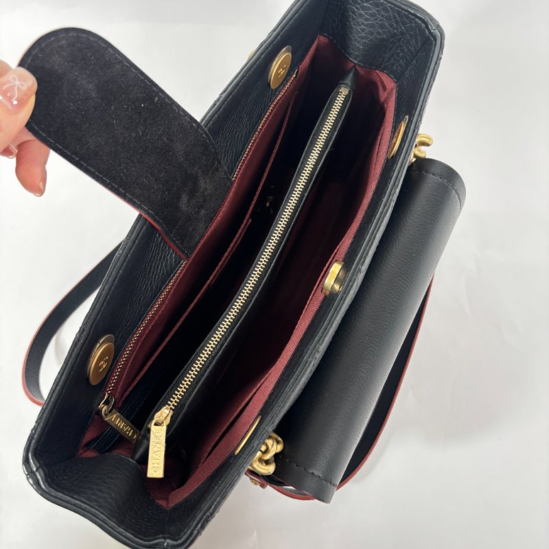 香奈兒CHANEL荔枝紋皮革鍊條托特手提/肩背包(黑)-4