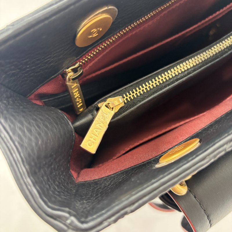 香奈兒CHANEL荔枝紋皮革鍊條托特手提/肩背包(黑)-5