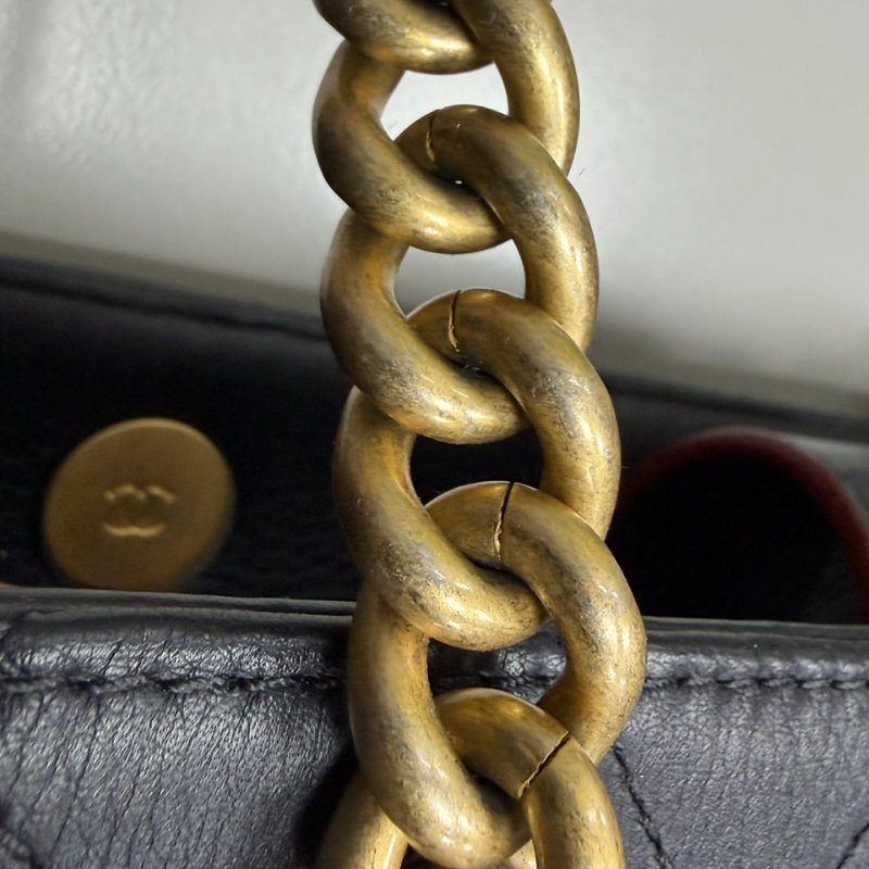 香奈兒CHANEL荔枝紋皮革鍊條托特手提/肩背包(黑)-6