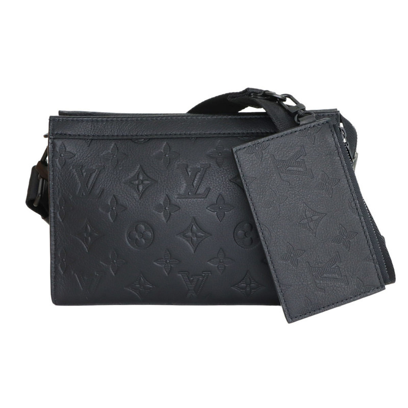 路易威登 Monogram Shadow Gaston 穿戴式皮夾單肩手提包黑色皮革 M81115 RFID-0