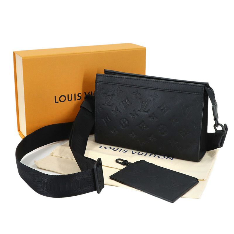 路易威登 Monogram Shadow Gaston 穿戴式皮夾單肩手提包黑色皮革 M81115 RFID-1