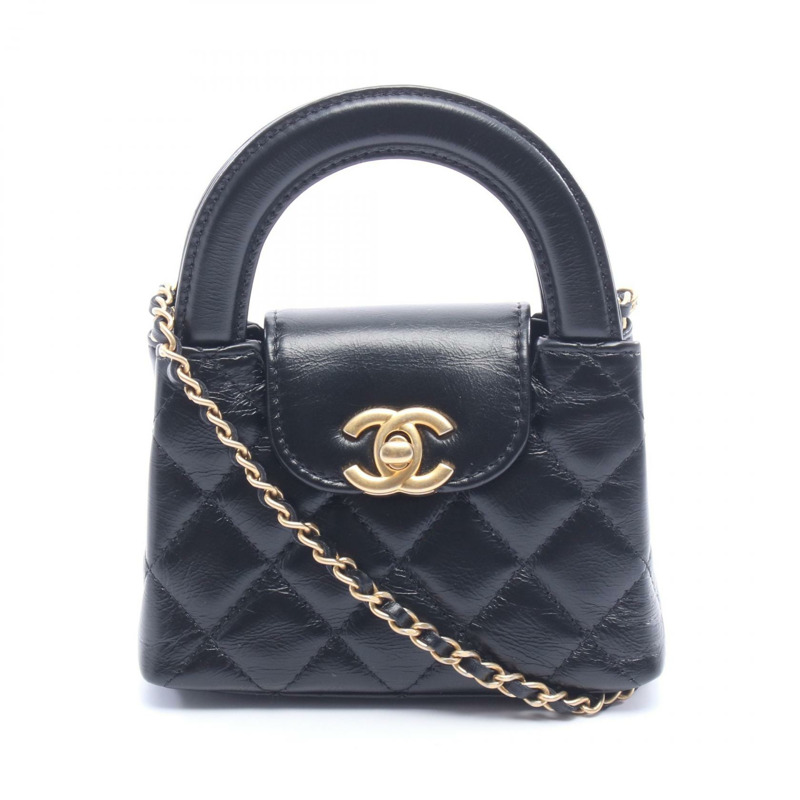 香奈兒 (CHANEL) 絎縫鏈條斜挎單肩包,羊皮材質,黑色,二手,女士款,金色五金-0