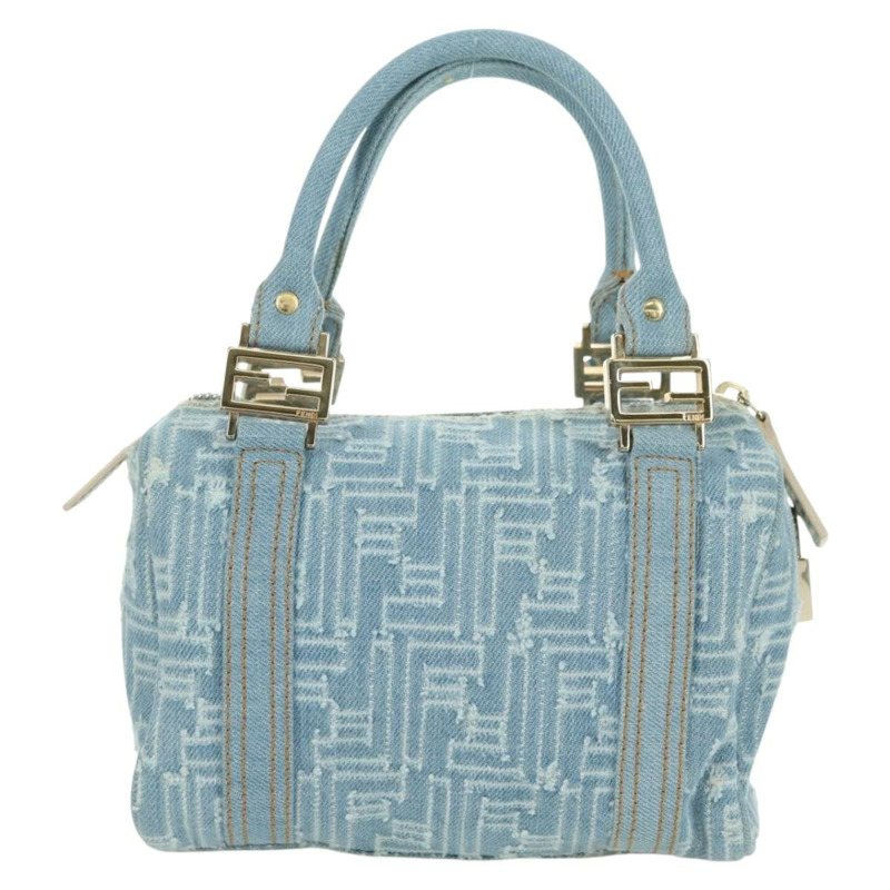 【日本直送】FENDI Zucca帆布迷你波士頓包,淺藍色,金色,正品 INZ017SAV-1