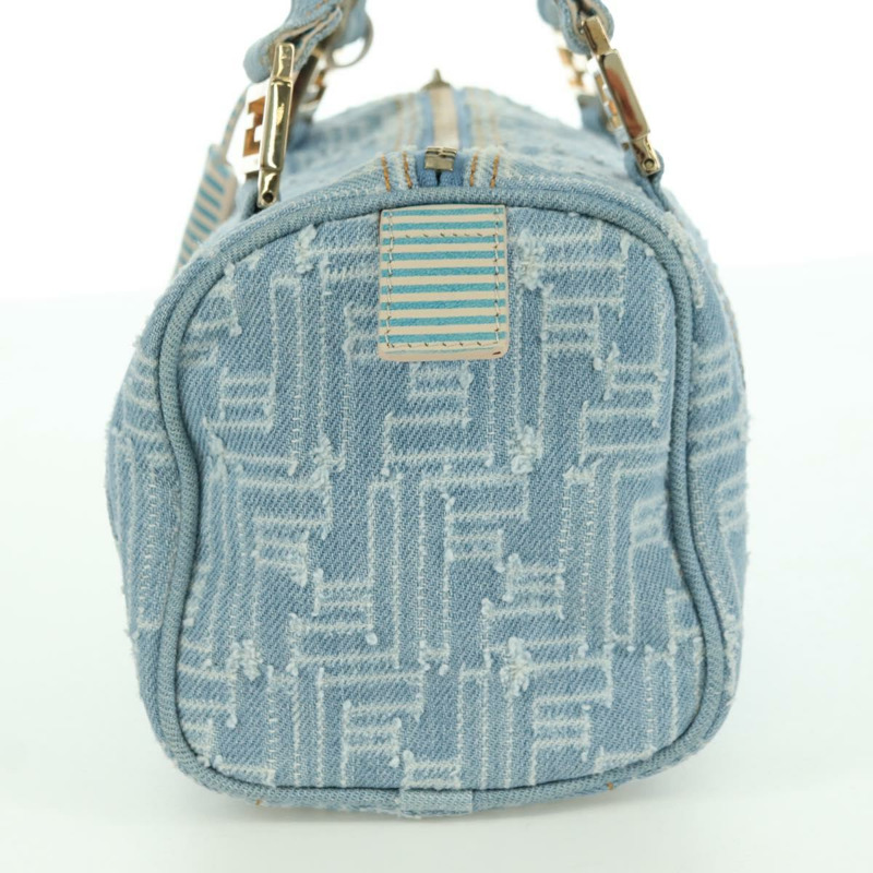 【日本直送】FENDI Zucca帆布迷你波士頓包,淺藍色,金色,正品 INZ017SAV-2