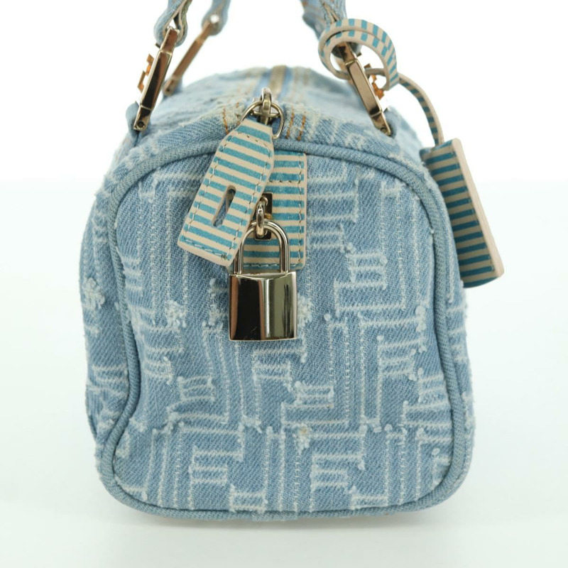 【日本直送】FENDI Zucca帆布迷你波士頓包,淺藍色,金色,正品 INZ017SAV-3