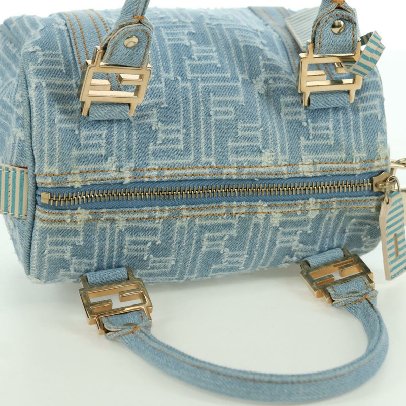 【日本直送】FENDI Zucca帆布迷你波士頓包,淺藍色,金色,正品 INZ017SAV-5