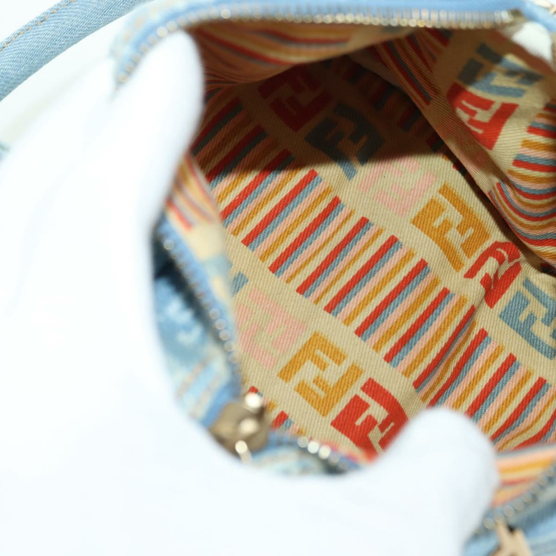 【日本直送】FENDI Zucca帆布迷你波士頓包,淺藍色,金色,正品 INZ017SAV-9