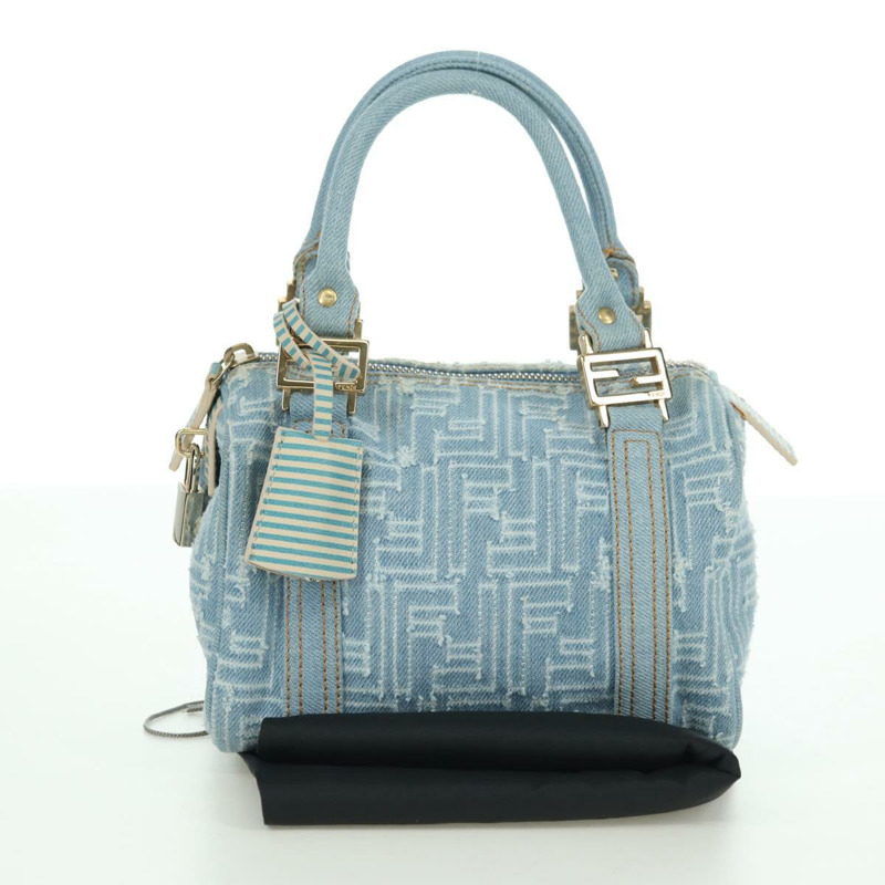 【日本直送】FENDI Zucca帆布迷你波士頓包,淺藍色,金色,正品 INZ017SAV-11