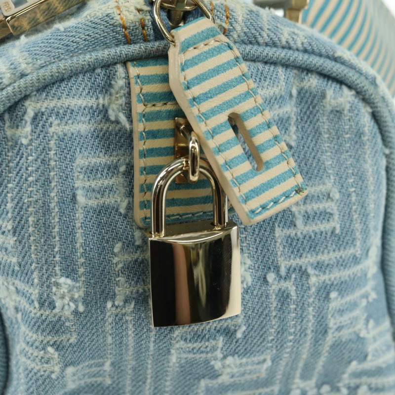 【日本直送】FENDI Zucca帆布迷你波士頓包,淺藍色,金色,正品 INZ017SAV-17