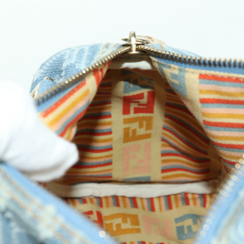 【日本直送】FENDI Zucca帆布迷你波士頓包,淺藍色,金色,正品 INZ017SAV-20