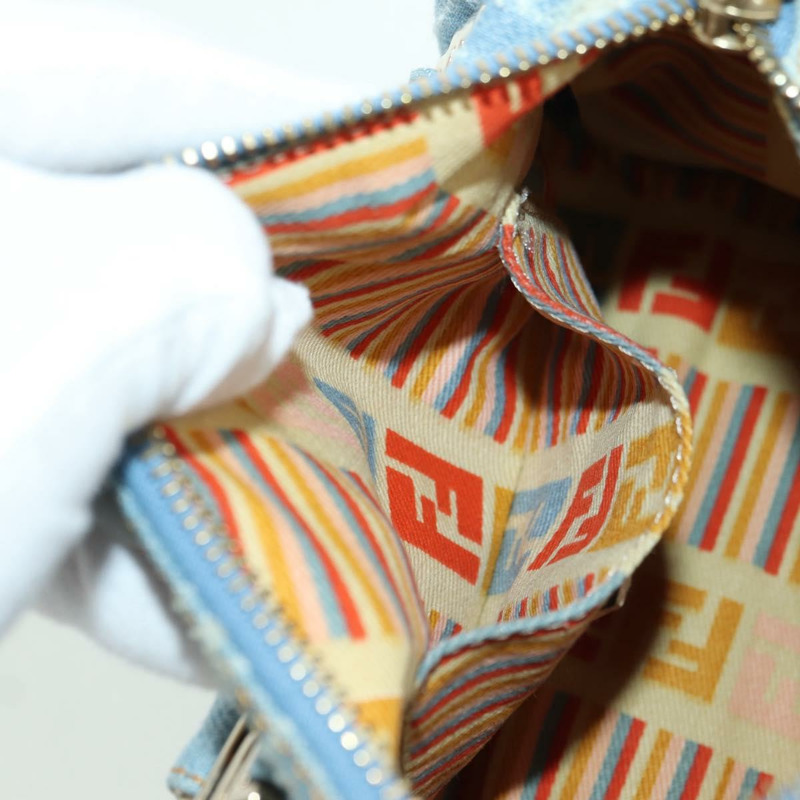 【日本直送】FENDI Zucca帆布迷你波士頓包,淺藍色,金色,正品 INZ017SAV-21