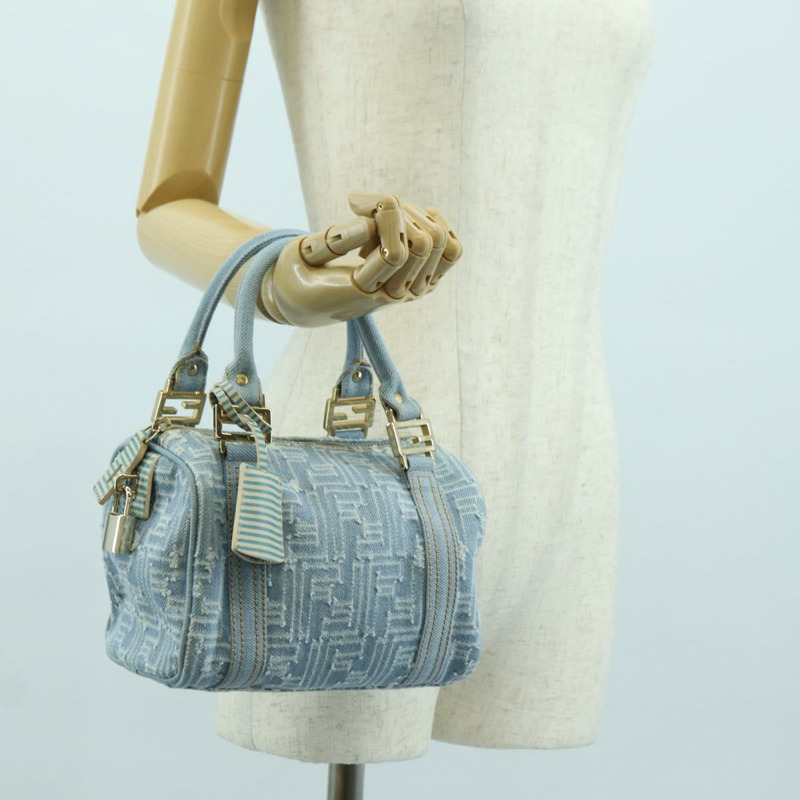 【日本直送】FENDI Zucca帆布迷你波士頓包,淺藍色,金色,正品 INZ017SAV-22