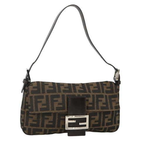 FENDI Zucca帆布Mamma Baguette單肩包 棕色/黑色 正品 YKZ1097SAV