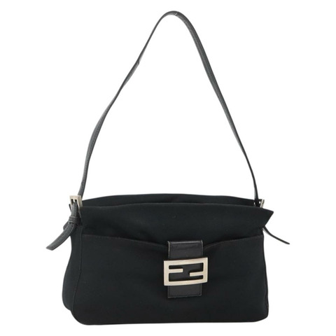 FENDI Mamma Baguette 單肩包，黑色銀色針織布料，正品 am11275A