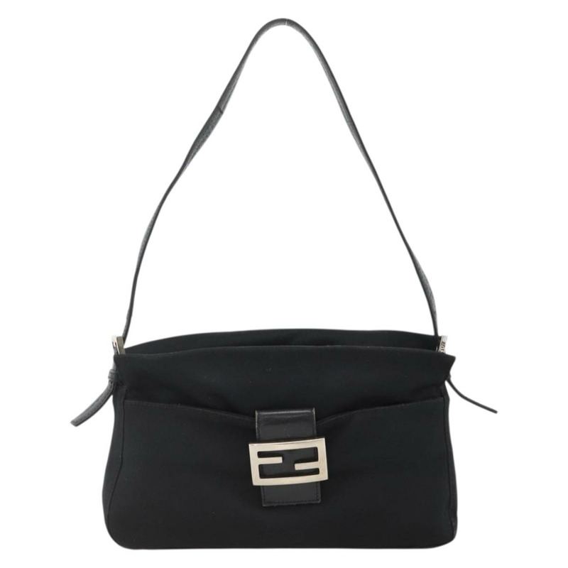 【日本直送】FENDI Mamma Baguette 單肩包，黑色銀色針織布料，正品 am11275A-12