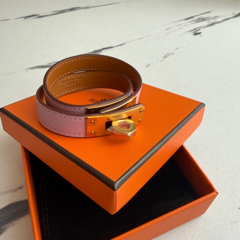 Hermes 手環粉色s皮繩