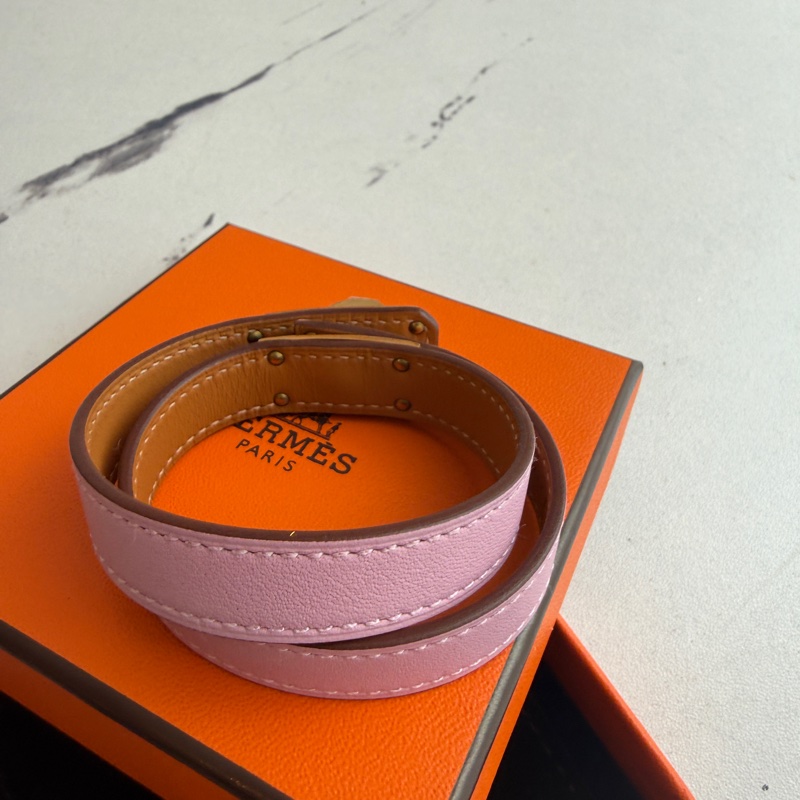 Hermes 手環粉色s皮繩-1