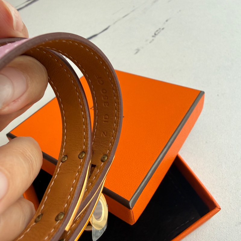 Hermes 手環粉色s皮繩-2