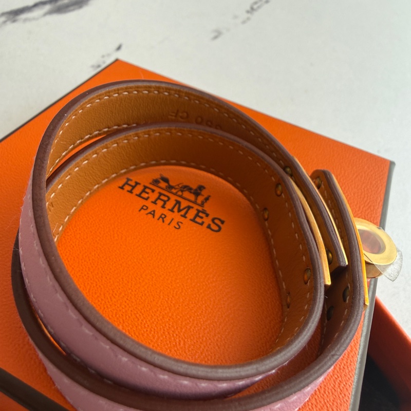 Hermes 手環粉色s皮繩-3
