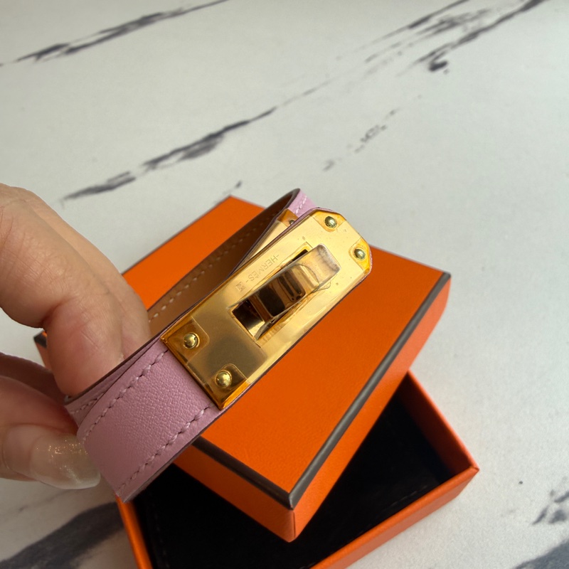 Hermes 手環粉色s皮繩-4