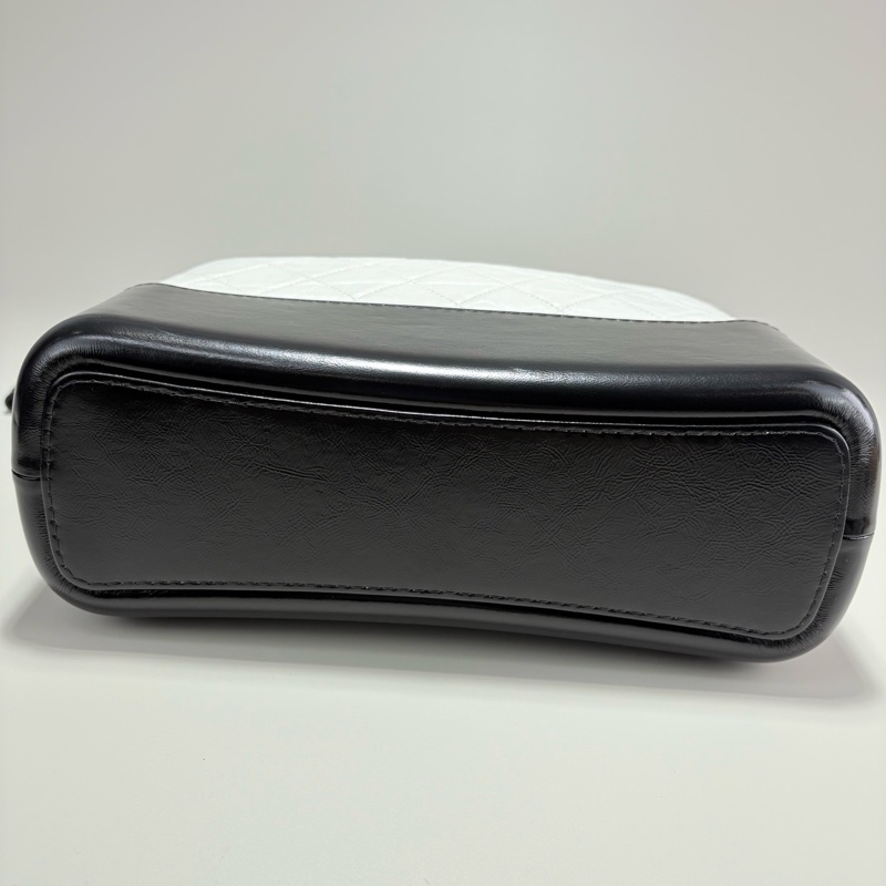 CHANEL香奈兒黑白拼色牛皮流浪鏈條單肩包 斜挎包 中號-3