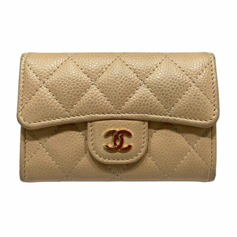 CHENAL 香奈兒 卡包 零錢包 荔枝皮 奶茶色 金釦