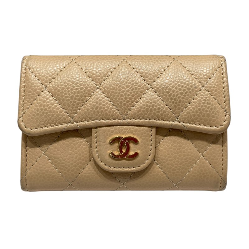 CHENAL 香奈兒 卡包 零錢包 荔枝皮 奶茶色 金釦-0