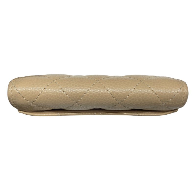 CHENAL 香奈兒 卡包 零錢包 荔枝皮 奶茶色 金釦-3