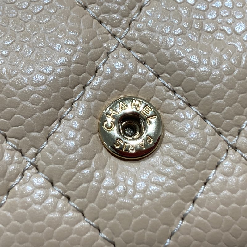 CHENAL 香奈兒 卡包 零錢包 荔枝皮 奶茶色 金釦-13