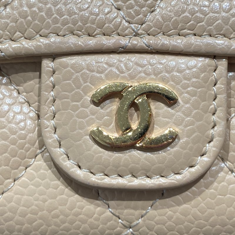 CHENAL 香奈兒 卡包 零錢包 荔枝皮 奶茶色 金釦-14