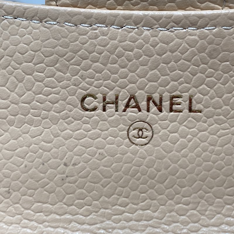 CHENAL 香奈兒 卡包 零錢包 荔枝皮 奶茶色 金釦-15