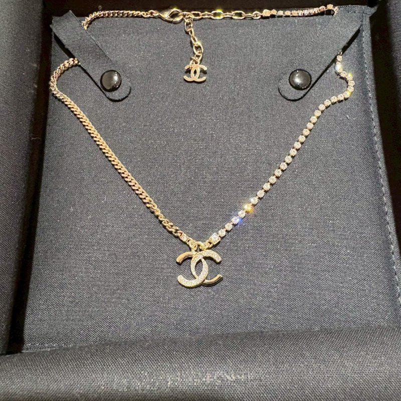 Chanel 24P雙層鏈條拼接水鑽菱格紋雙C金色鏈條-8