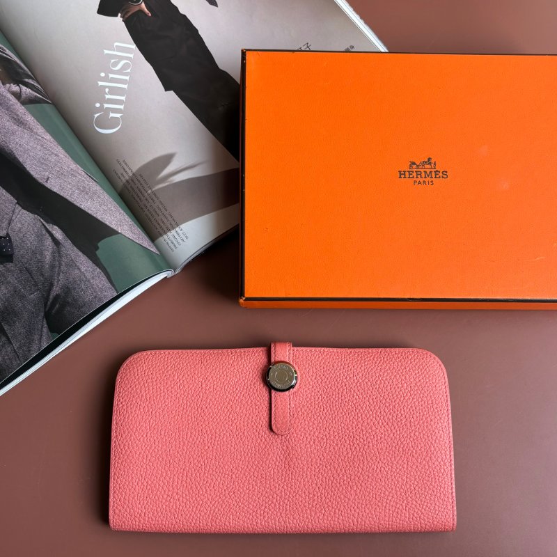 X刻 ::HERMES:: Dogon Long Recto Verso 銀色圓釦唇膏粉長夾-0