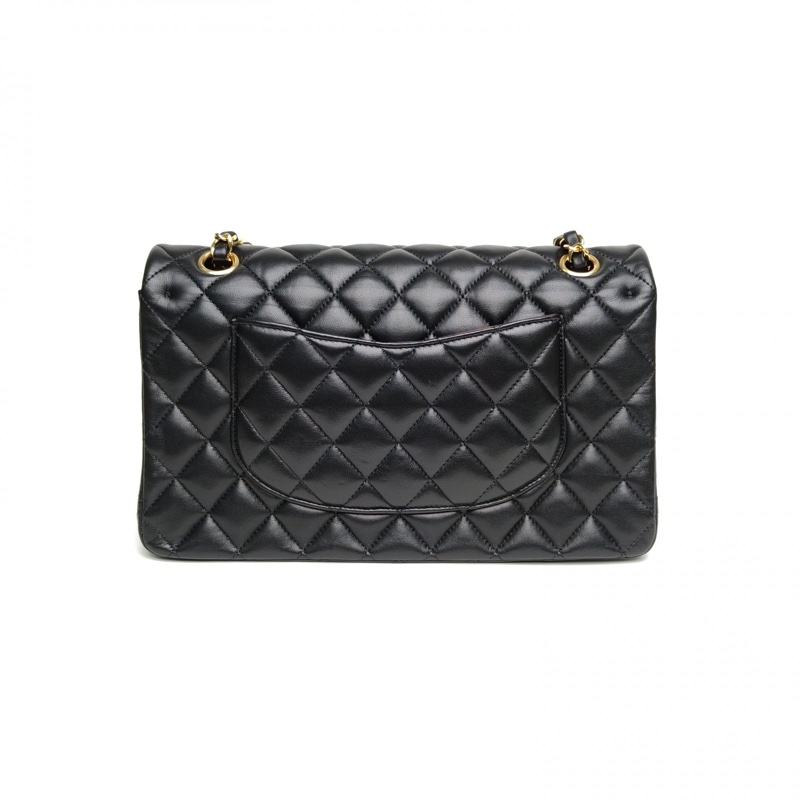 CHANEL CF口蓋包中號25.5cm羊皮24開金扣黑色菱格紋-2