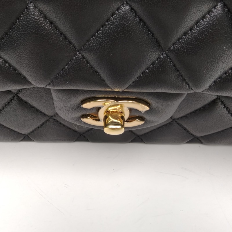 CHANEL CF口蓋包中號25.5cm羊皮24開金扣黑色菱格紋-4