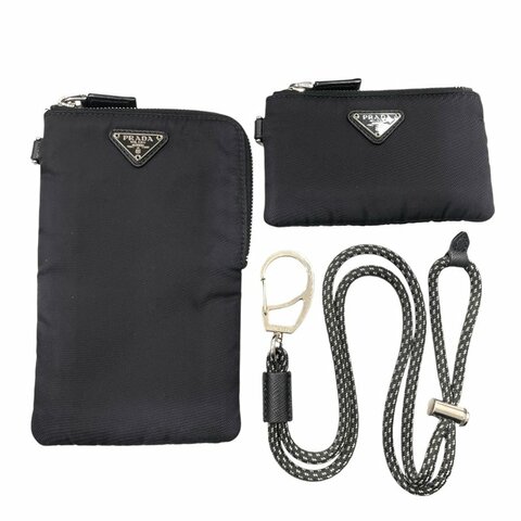 PRADA 普拉達 LOGO長型萬用收納包 尼龍 黑色 銀釦