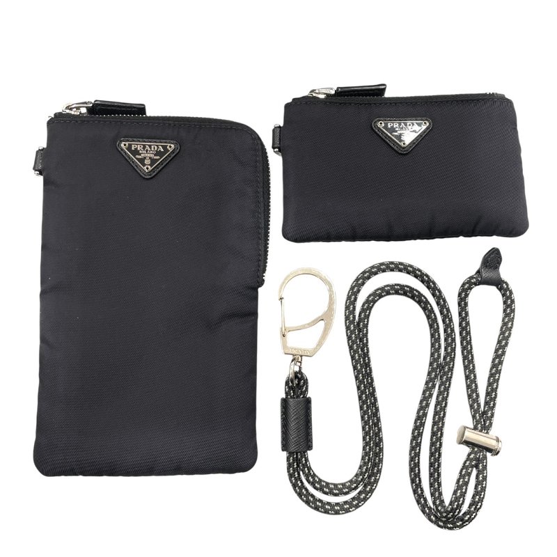 PRADA 普拉達 LOGO長型萬用收納包 尼龍 黑色 銀釦-0