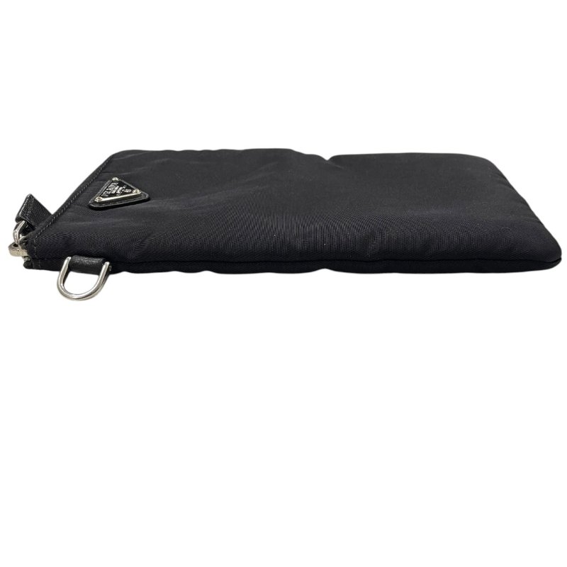 PRADA 普拉達 LOGO長型萬用收納包 尼龍 黑色 銀釦-3