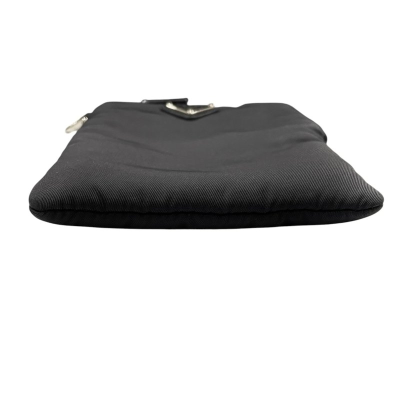 PRADA 普拉達 LOGO長型萬用收納包 尼龍 黑色 銀釦-5