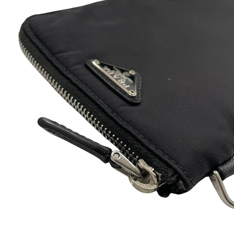 PRADA 普拉達 LOGO長型萬用收納包 尼龍 黑色 銀釦-10