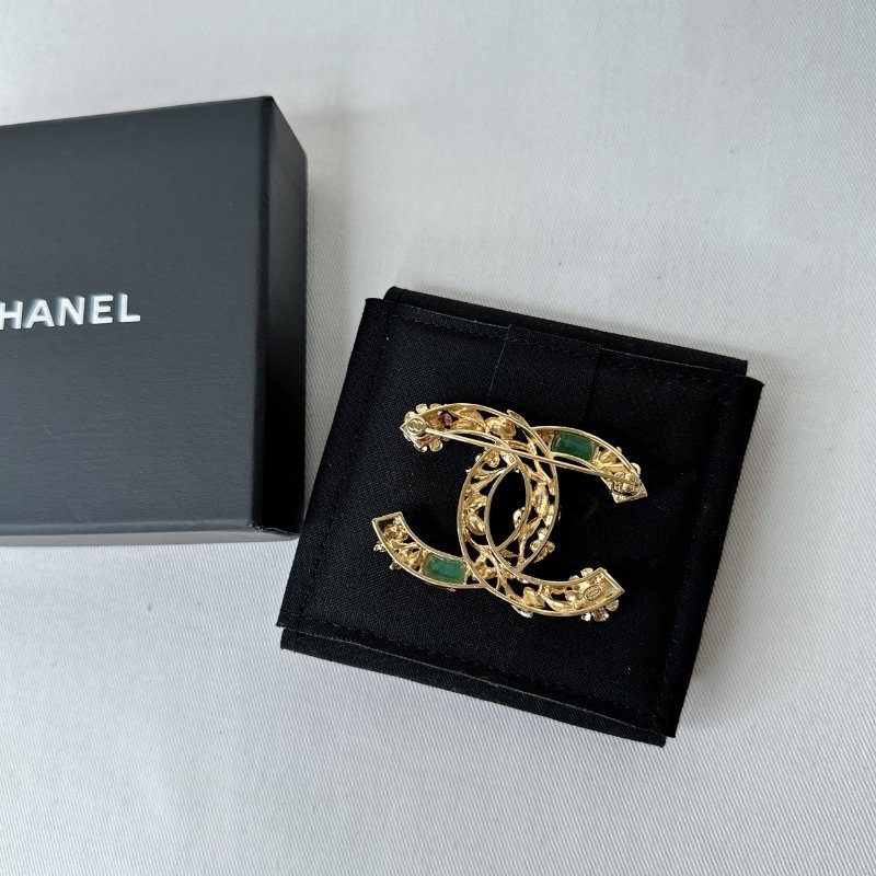 CHANEL 全新22K彩寶花葉胸針-2