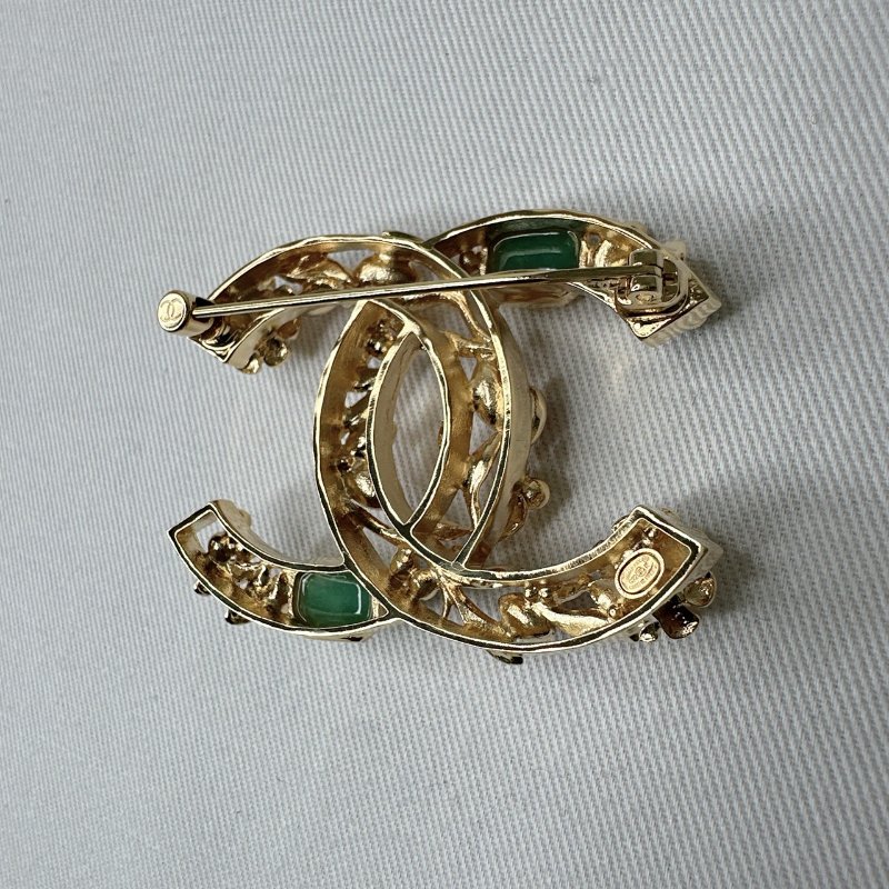CHANEL 全新22K彩寶花葉胸針-4