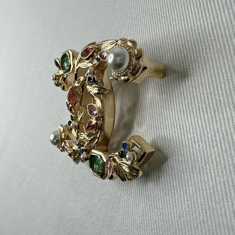 CHANEL 全新22K彩寶花葉胸針-5