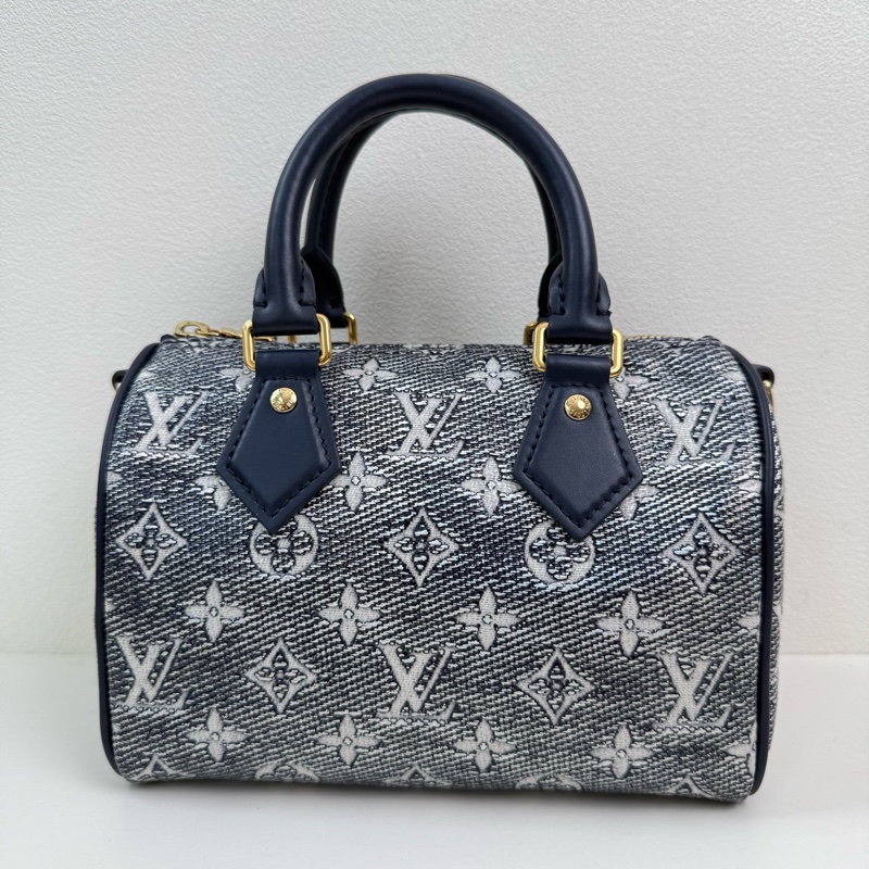 Louis Vuitton/路易威登 speedy 海軍藍老花斜挎包 金扣 配件:肩帶-2