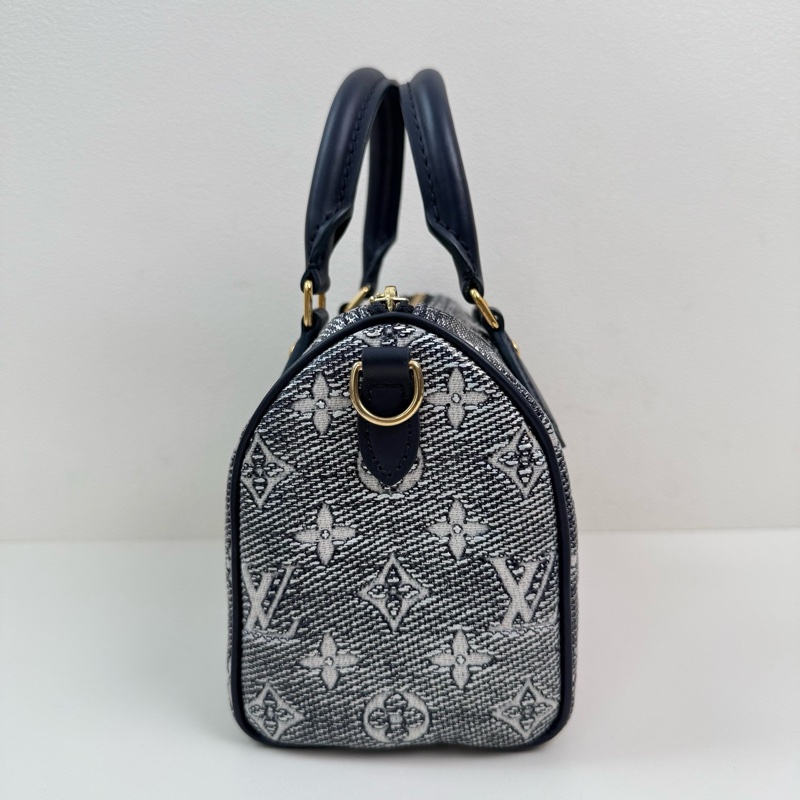 Louis Vuitton/路易威登 speedy 海軍藍老花斜挎包 金扣 配件:肩帶-3